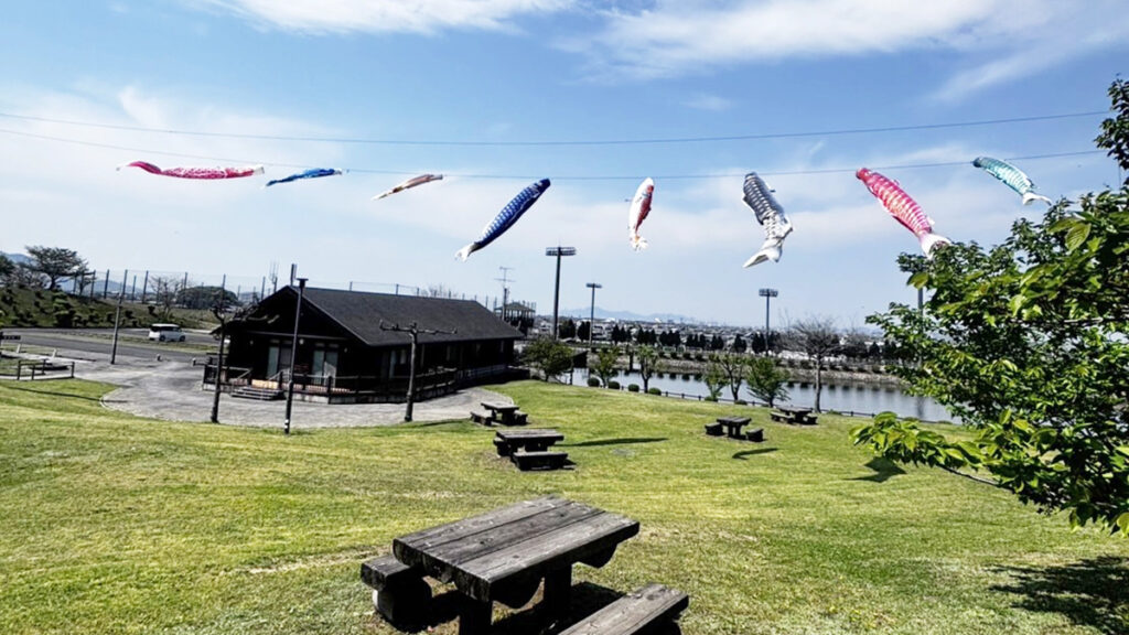鉢伏ふれあい公園 鯉のぼり掲揚の様子（4月10日〜5月10日の期間中）